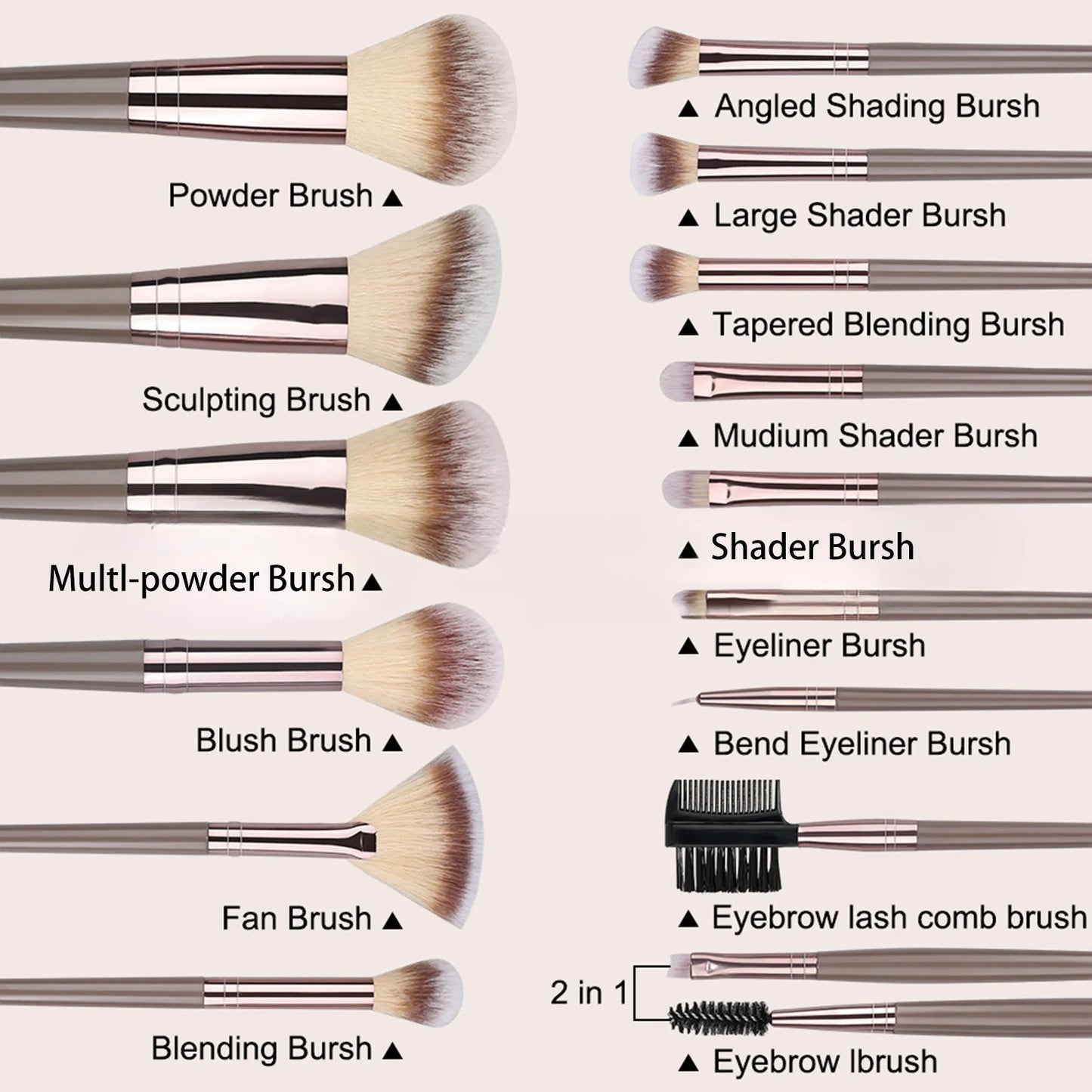 Femmique 15/20pcs Beauty Makeup Brushes Set With Durable Plastic Handle and Made of Soft Fibre